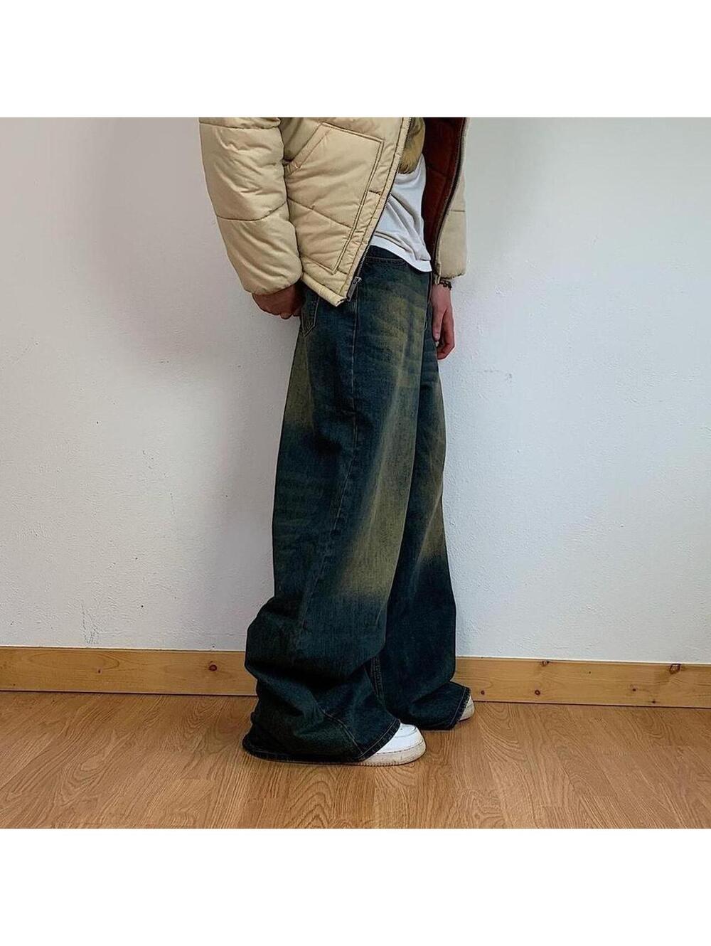 Cyber Vintage super baggy y2k urban wide leg faded desert wash dark blue denim